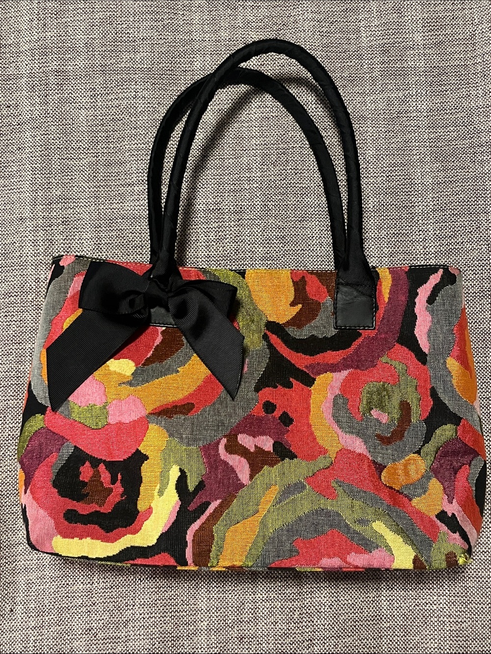 Talbots Multicolor Floral Tapestry Satchel with Black Bow